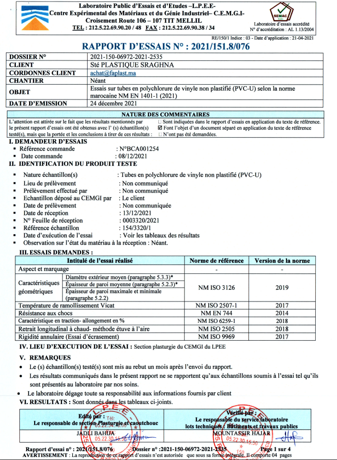 TUBES PVC ASSAINISSEMENT  "SN2"  À COLLER